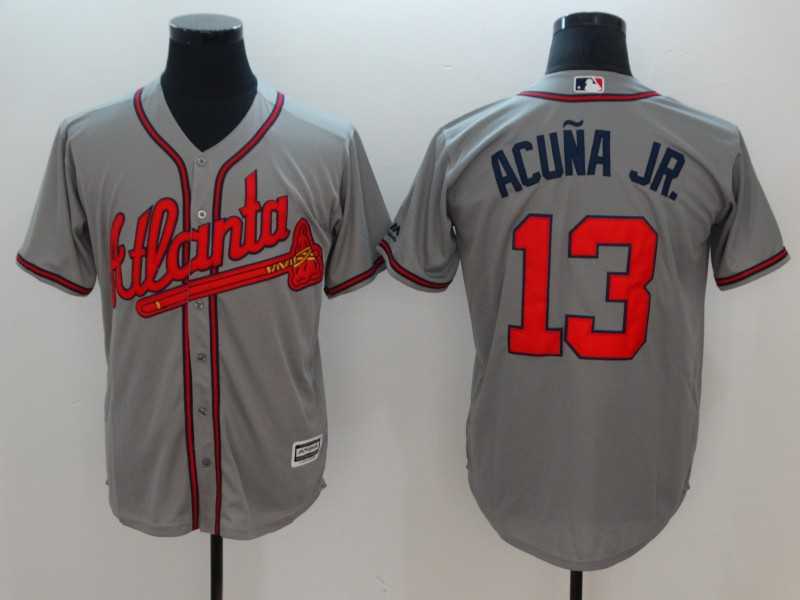 Braves 13 Ronald Acuna Jr. Gray Cool Base Baseball Jerseys,We sell and wholesale Braves 13 Ronald Acuna Jr. Gray Cool Base Baseball Jerseys on line form chian!